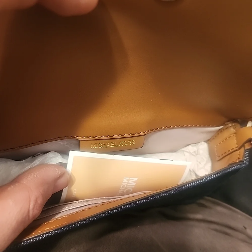 Michael Kors Denim and Tan Leather Crossbody Bag - Blue - Picture 3 of 8